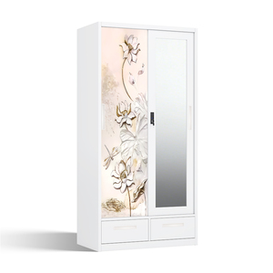 Armario de Acero Impreso con Puertas Correderas con Espejo y Dos Cajones de 900 mm para Muebles de Dormitorio - Product Image 2