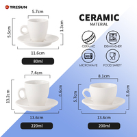 Ensemble de tasses et soucoupes en porcelaine et céramique, design classique, pour café, latte, thé, cappuccino, blanc, 80-200 ml, avec logo personnalisé, vente en gros, pas cher