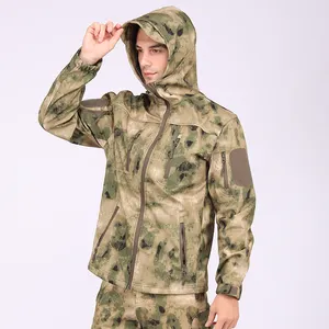 ESDY Jaket Hoodie Serangan Luar Ruangan, Jaket Kulit Lembut Taktis Berburu Paintball Tahan Air