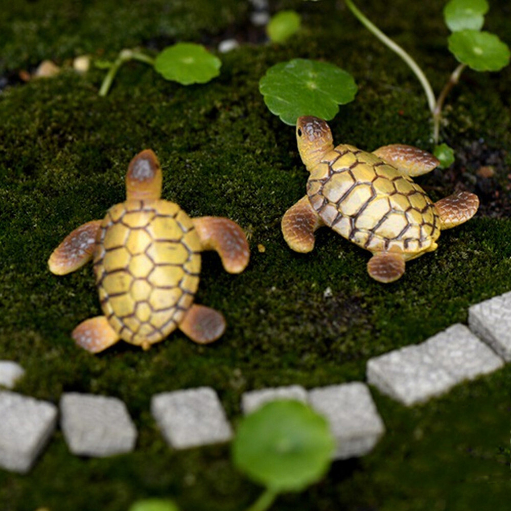 WOO MANTO Statuetta a forma di tartaruga, lunghezza 6,5 cm, piccola figura di animali in resina, decorazione per giardino/interni