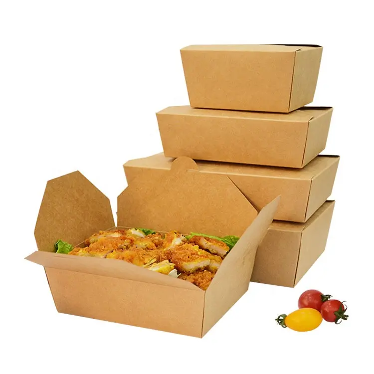 Tùy Chỉnh 110 Oz Kraft Brown Paper Container Thực Phẩm Dùng Một Lần Bữa Ăn Trưa Salad Takeout Box Sinh Thái Thân Thiện Đưa Ra Container