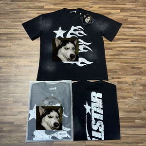 T-shirt da uomo di alta qualità in cotone pesante 100% con stampa graffiti Hot Brick e strass, modello <span class=keywords><strong>Hell</strong></span>/stars retrò, vestibilità ampia - Product Image 6