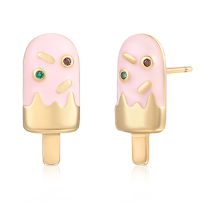Orecchini smaltati gioielli graziosi orecchini a bottone gelato gioielli placcati in oro per le donne - Product Image 1