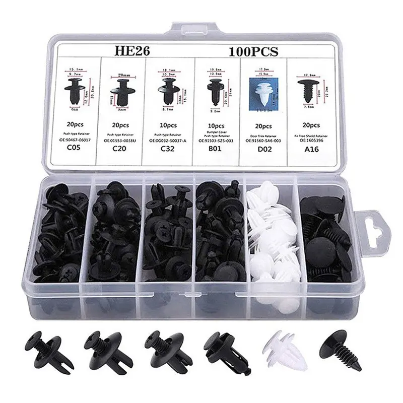 100PCS General Purpose Automotive Boxed Plastic Clips Combination Set of Nylon Fasteners for Car