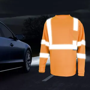 LX Stock kaus Polo keselamatan reflektif lengan panjang, kaus Polo cetakan reflektif oranye kustom MOQ rendah dengan Logo