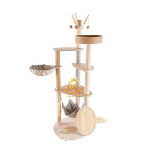 EUR Tour de l'arbre à chat en bois pour intérieur en PET Offre Spéciale avec <span class=keywords><strong>maison</strong></span> en bois pour chat Plateformes modernes de saut à gratter Maisons pour animaux de compagnie Meubles pour chat - Product Image 1