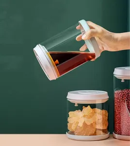圆形密闭厨房组织器密封玻璃食品储物罐咖啡茶香料玻璃罐储物瓶带竹盖