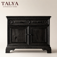 Buffet de luxe en bois massif chêne noir, 2 portes, meuble de rangement architectural pour hôtel, villa, maison