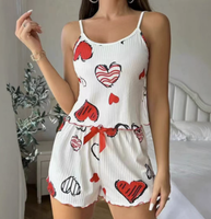 Pyjama d'été sexy blanc de haute qualité avec imprimé fraises, ensemble camisole et short, tenue de nuit sexy pour femme, ensemble de pyjama 2 pièces pour femme