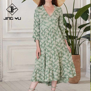 Robe d'été sans dos à col en V à fleurs sur mesure fabriquée par le fabricant, robe midi en coton luxueuse - Product Image 1
