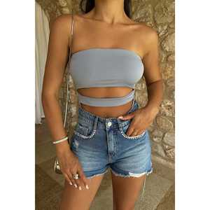 Casual <b>Grey</b> Bodysuit with Window Detail Print Knitting <b>Fabric</b> Above Knee Length Skinny and Loose Fit for Summer - Product Image 4