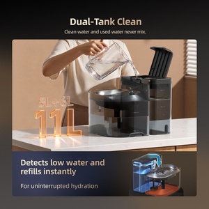 Fontaine à eau pour grand chien 11L, super grande, avec séparation eau propre/eau sale, hauteur 18cm, distributeur automatique pour animaux de compagnie en acier inoxydable - Product Image 2