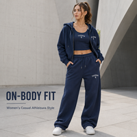 Ensemble 3 pièces grande taille en jersey de coton, comprenant un sweat-shirt zippé à capuche, un débardeur et un pantalon large, uni, décontracté, pour le sport et les activités de plein air