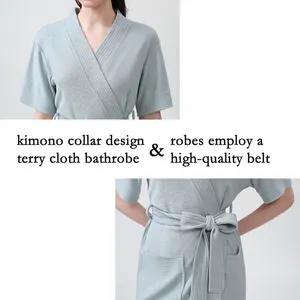 Sunhome Blue Sleepwear Short Sleeve Bathrobes Thin Terry Towel Sleepwear Pajama For Spa Unisex Nightgown With High Quality