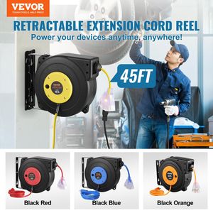 45FT 12AWG/3C SJTOW Retractable Extension <b>Cord</b> Reel <b>Power</b> <b>Cord</b> Reel for Convenient Use - Product Image 2
