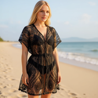 Verstellbare Spitzen-Strickjacke für Damen mit offener Vorderseite und Seitenschlitz für Strand oder Nachtwäsche 13875