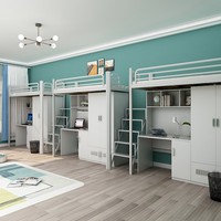 Lit Superposé Moderne en Métal pour Dortoir, avec Bureau et Armoire