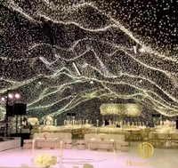 Rideau de scène LED doré étoilé pour mariage, draperie en tissu, lumières LED blanc chaud pour église
