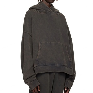 Prix d'usine Sweat à capuche épais pour homme, personnalisable, à capuche ample, épaules tombantes, coupe ample, effet délavé - Product Image 2
