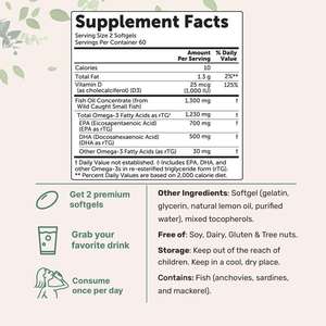 Huile de poisson oméga 3 en gélules molles, marque privée OEM/ODM, 60 capsules avec EPA 700 mg DHA 500 mg, complément alimentaire pour adultes - Product Image 4