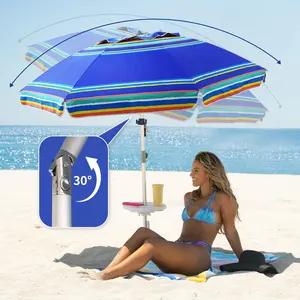 Custom Design Stripe Adjustable Height Aluminum Pole 8k Fiberglass Ribs Tilt Outdoor Cool Sun Shelter Parasols Beach Umbrellas
