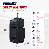 Sac de sport à roulettes KOP grande capacité, robuste et personnalisé pour équipement de softball et de baseball, prêt à être expédié, pour joueurs et attrapeurs