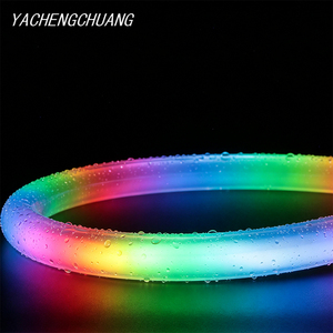 Tube <span class=keywords><strong>LED</strong></span> néon <span class=keywords><strong>circulaire</strong></span> flexible en silicone noir 24V D22 360 degrés, RVBIC, couleurs de rêve, pixels adressables, bande lumineuse à diodes - Product Image 3