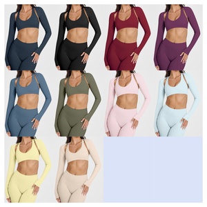 <strong>Women</strong> U Neck Gather Crop Sports Wear Bra <strong>Lightweight</strong> Long Sleeve Shawl High Stretch Yoga Top Quick Drying Tight Gym <strong>Jackets</strong> - Product Image 2