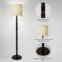 Lampadaire Classique en Bois Massif avec Abat-jour en Tissu, Compatible LED E27, Lampe de Lecture Vintage pour Salon, Chambre, Hôtel, OEM ODM
