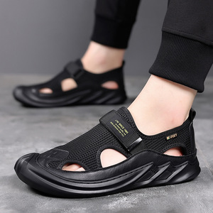 J.W. Sandalias huecas para hombre, color gris, cierre de velcro, transpirables, informales, de verano, para la playa, talla para adultos 40-46 - Product Image 3