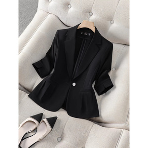 Pink Women's Three Quarter Sleeve Blazer <b>Jacket</b> With Label Anti Wrinkle For Commute Spring <b>Summer</b> Autumn - Product Image 3