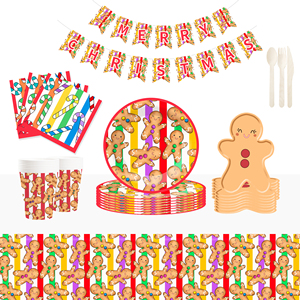 DAMAI - Juego de Platos, Vasos y Servilletas de Papel con Diseño de Hombre de Jengibre Sonriente para Fiestas Navideñas - Product Image 1
