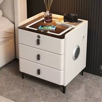 Muebles de Dormitorio Modernos, Sencillos, Ecológicos y Duraderos para Hotel, Mesa de Noche Inteligente de MDF con Iluminación LED, Carga Inalámbrica y Sensor de Huellas Dactilares