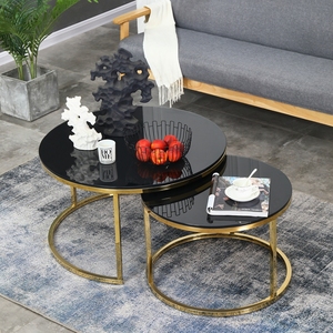 Living Room Hotel Chinese Geometric Small Tall Mirror Metal Gold Glass 1 End Coffee <strong>Side</strong> <strong>Sofa</strong> <strong>Table</strong> and TV Stand Set - Product Image 1