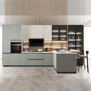 Ensemble complet d'armoires de cuisine en bois massif écologique importé d'Europe, avec fermeture douce, rangement, îlot de cuisine moderne - Product Image 1