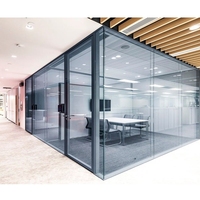 Partition murale en verre simple transparente pleine vue personnalisée cloison de bureau démontable en aluminium d'usine