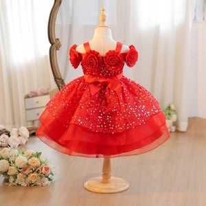 Vestito da Principessa <span class=keywords><strong>Rosso</strong></span> con Paillettes per Bambine, Abito Formale Tutu per Feste di Compleanno, Abbigliamento per Bambine di 1 Anno - Product Image 6