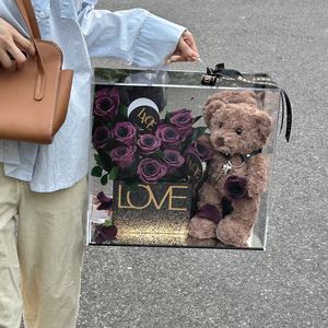 Ramo de Rosas de Flores Eternas en Caja de Regalo Acrílica Portátil para Novia, Regalo de Cumpleaños, Venta al por Mayor - Product Image 3