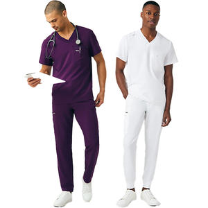 Scrubs d'infirmière à la mode de style médecin pour hommes, tissu tissé extensible à manches courtes, couleur de <span class=keywords><strong>fond</strong></span> uniforme pour usage hospitalier, OEM - Product Image 2