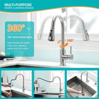 Robinet de cuisine commercial MEYBERT à arc haute rotation 360°, en acier inoxydable 304, mitigeur d'évier à poignée unique
