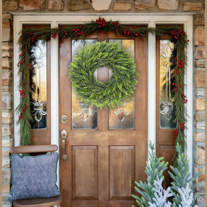 नए पुष्पचक्र क्रिसमस नॉरफ़ॉक पाइन सामग्री पुष्पचक्र प्लास्टिक की अंगूठी नीचे के दरवाजे लटका घर सजावट पाइन सामग्री - Product Image 3