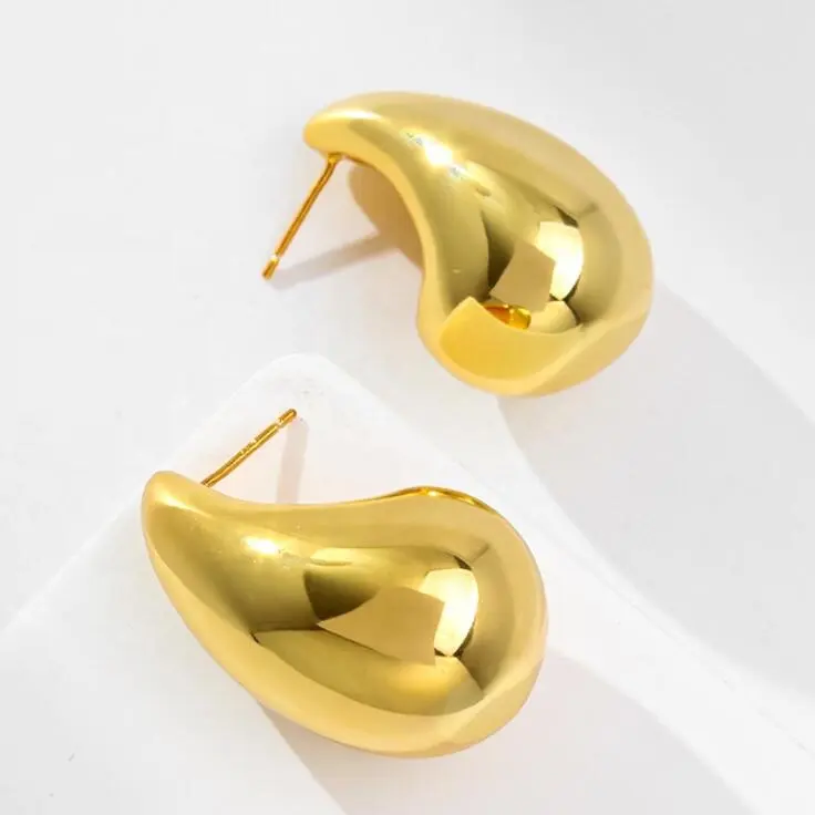 2024 New Arrival Wholesale Fashion Jewelry Water Drop Stud Earrings 14k Real Gold Plated Teardrop Stainless Steel Stud Earrings