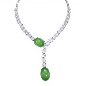 Großhandel Vintage Geometrische Bling Oval Geschliffene Natürliche Jade Grüner Chalcedon Tennis Choker Halskette Unisex Party Schmuck - Product Image 2