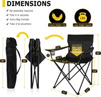 Chaise de camping et de pêche professionnelle robuste en tissu Oxford avec dossier et accoudoirs métalliques, personnalisable avec logo, vente en gros directe usine