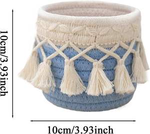 <span class=keywords><strong>Cesta</strong></span> de Almacenamiento de Macramé con Logotipo Personalizado, Organizador Tejido de Cuerda de Algodón Pequeño para Brochas de Maquillaje, Mini <span class=keywords><strong>Cesta</strong></span> Decorativa con Borlas - Product Image 1