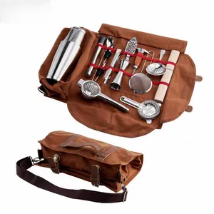 15pcs 13pcs 9pcs Stainless steel Travel Bartender Professional Cocktail Bar Tool Kit Set With Portable Canvas Bag Easy Carry
