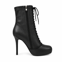 Bottines à plateforme noires à lacets pour femmes, talon aiguille, mode, avec fermeture éclair latérale, pour la vente en gros, OEM, ODM, acheteurs mondiaux