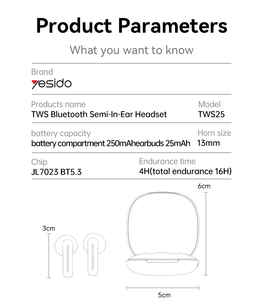 Audífonos Inalámbricos Yesido TWS25 BT5.3 TWS Semi-In-Ear Sin Retraso <span class=keywords><strong>con</strong></span> <span class=keywords><strong>Micrófono</strong></span> HD - Product Image 5