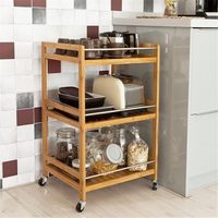 Chariot de cuisine multifonctionnel en bambou à 3 niveaux, double armoire de rangement pour salle de bain