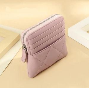 Small Minimalist Unisex Genuine Leather Credit Card Holder Front Back Pockets <b>Pouch</b> Change Cash Organizer Slot Zip Closure - Product Image 2